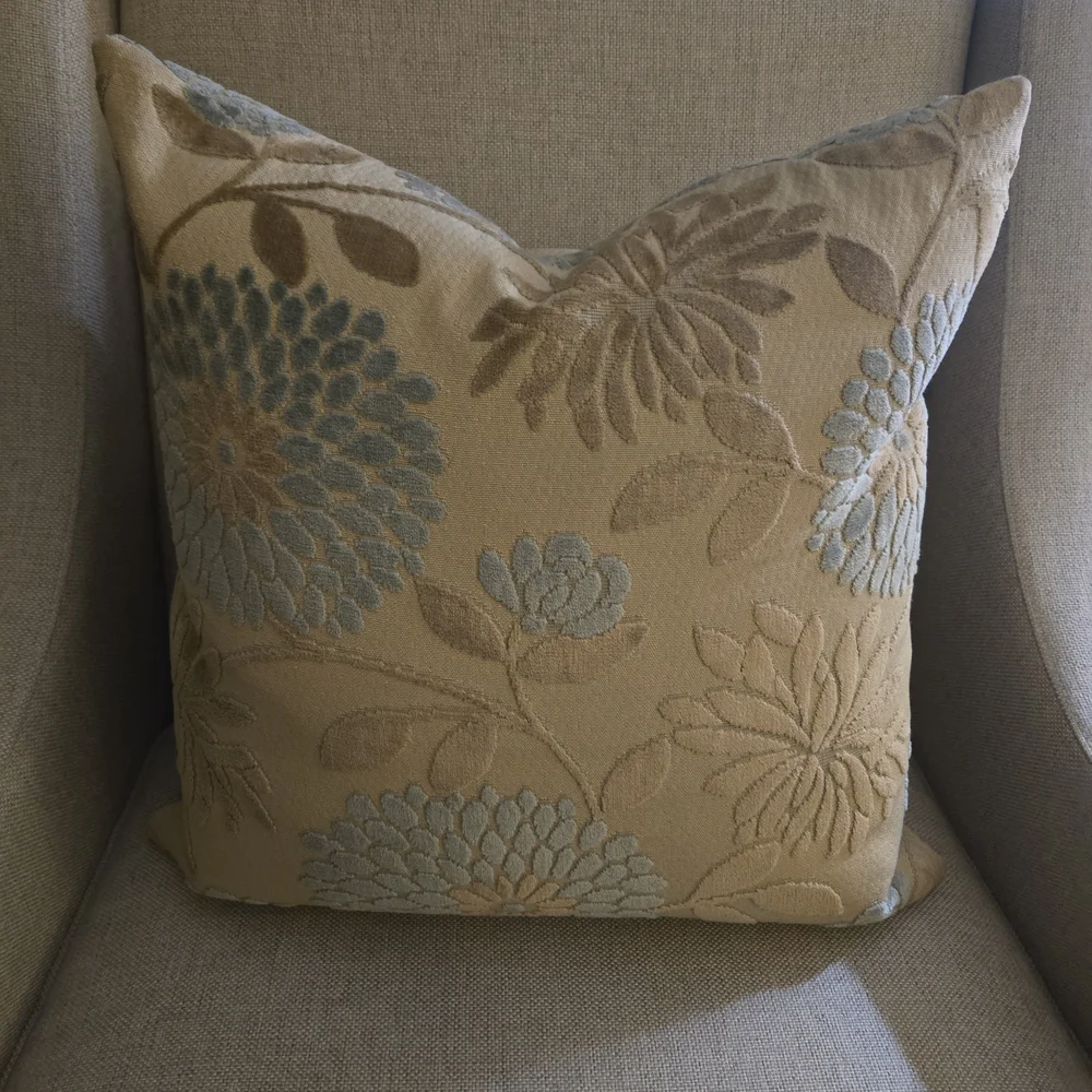 Beautiful Crate & Barrel Blue and Tan Floral Accent Pillow Covers (2)